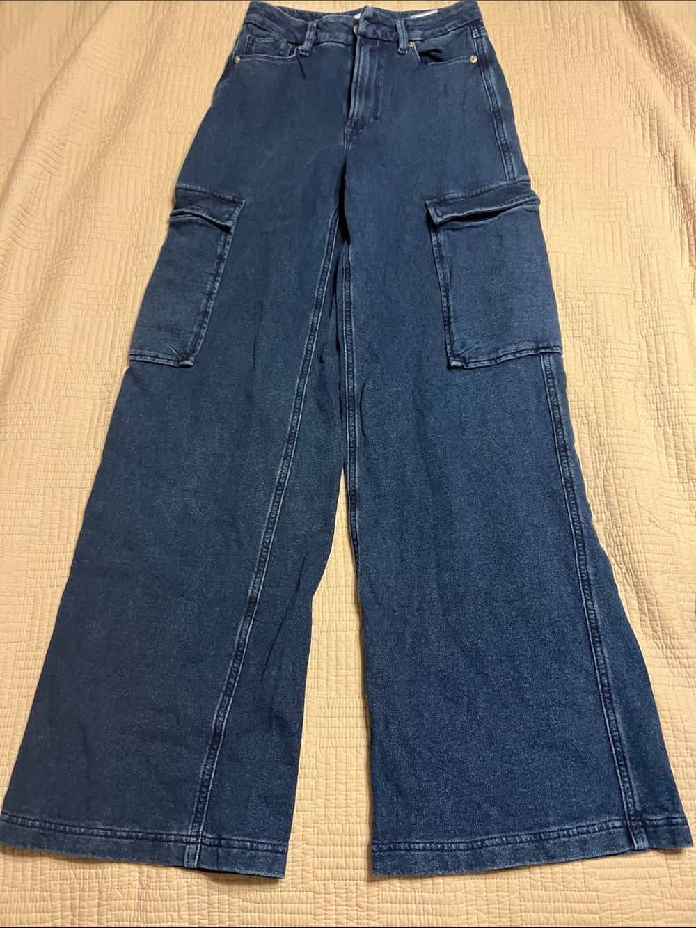 Good American Dark Blue Bootcut Cargo Jeans for Men